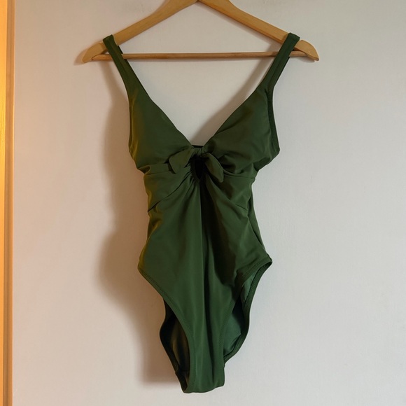 Robin Piccone Green Plunge Neck Tie-Front One Piece Swimsuit size 4 EUC - Picture 3 of 7
